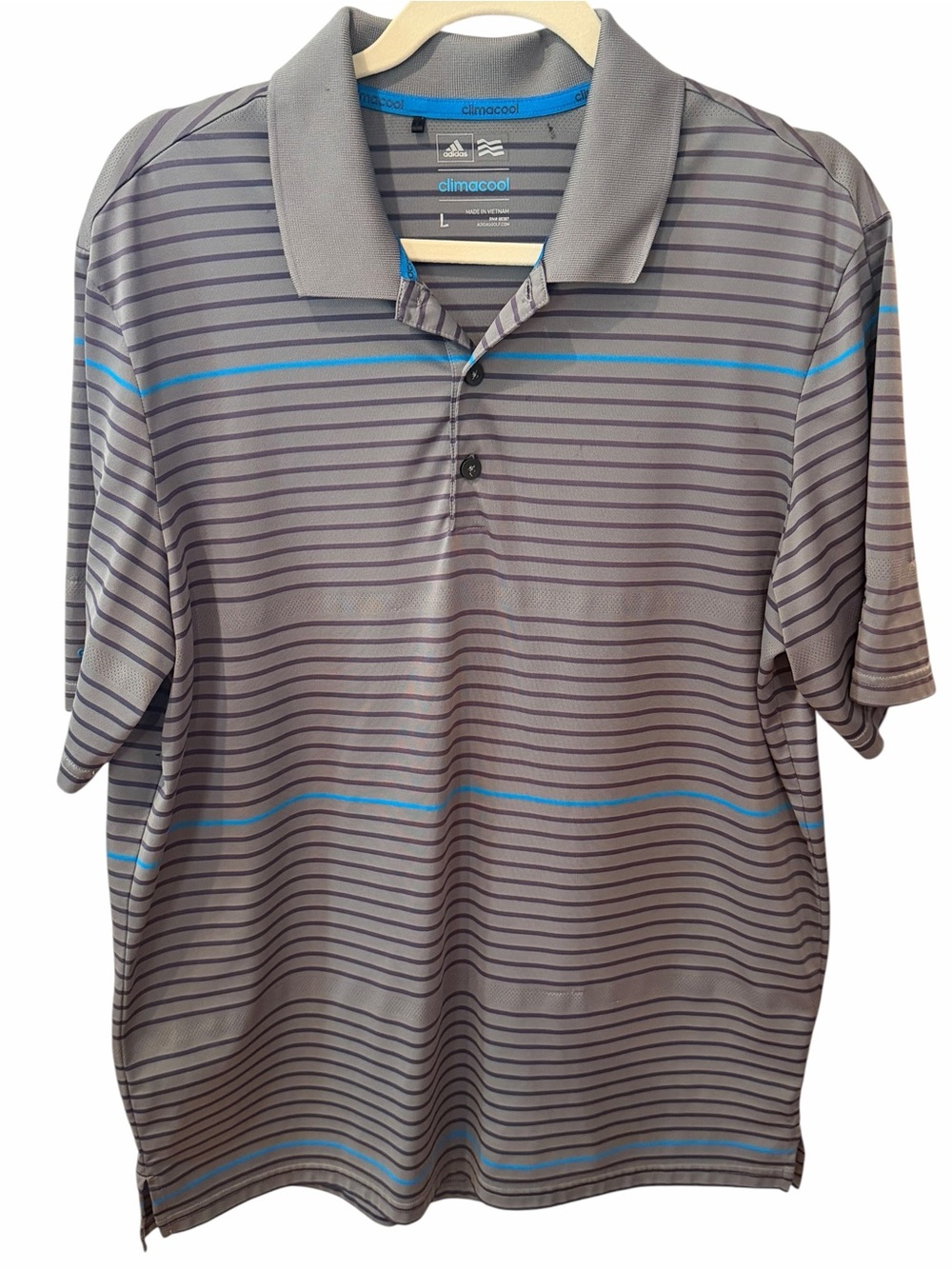 Adidas Climacool Gray Striped Golf Polo Shirt Carrollwood Country Club Large